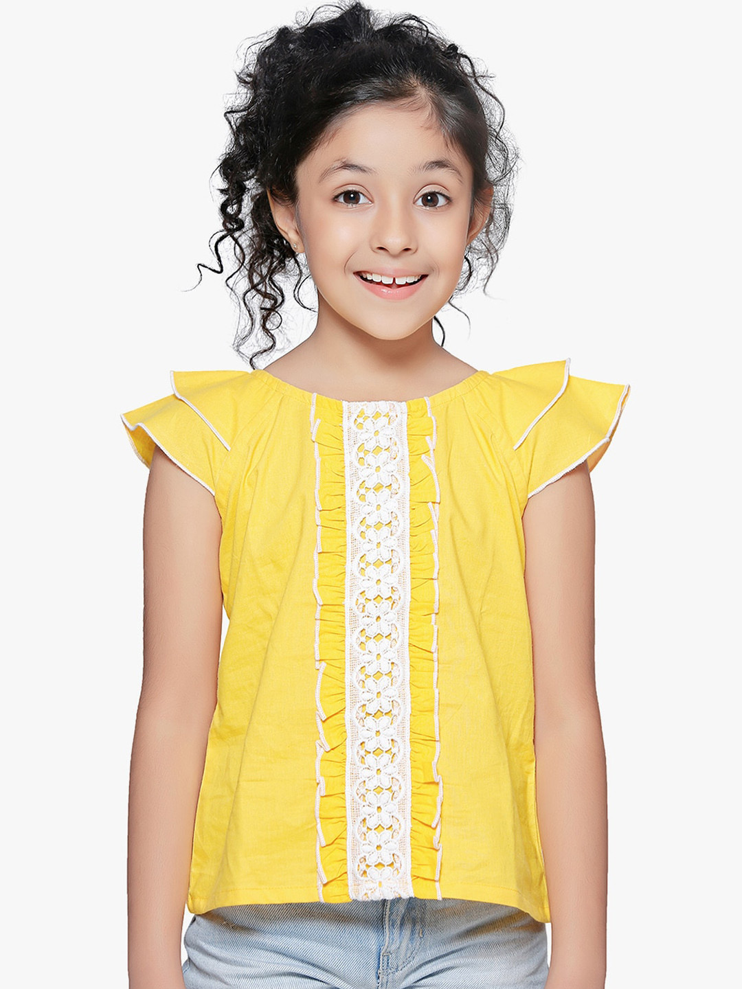 

Cutiekins Girls Yellow Self Design Top