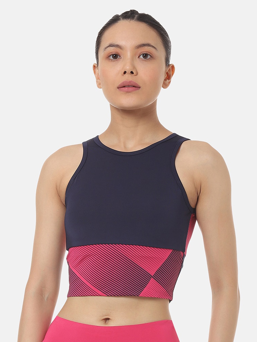 

FILA Navy Blue & Pink Printed Non-Wired Non-Padded Workout Bra 12008695