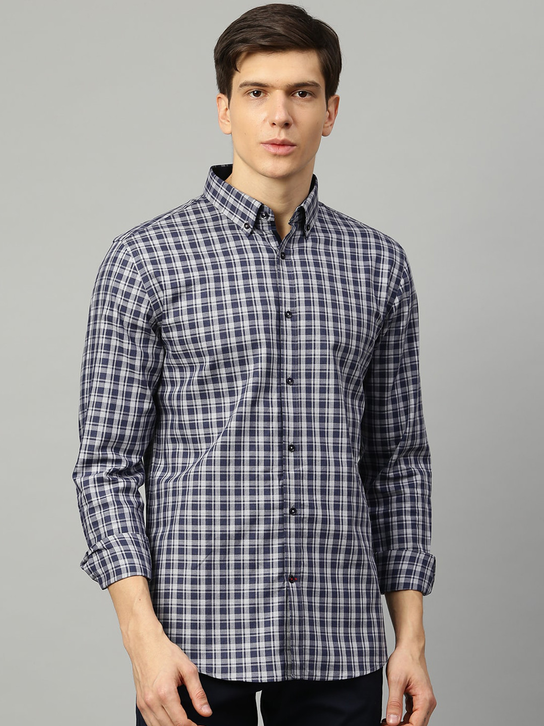 

HARSAM Men Blue Slim Fit Checked Casual Shirt