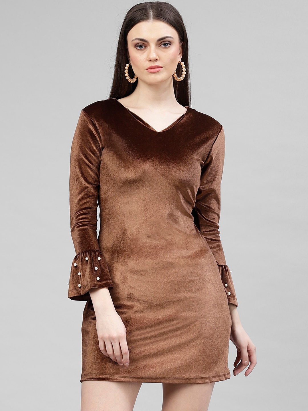 

KASSUALLY Women Brown Solid Sheath Dress