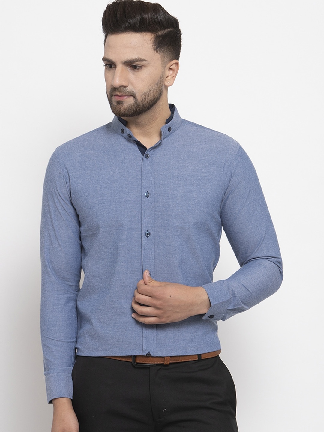 

Purple State Men Blue Slim Fit Solid Casual Shirt
