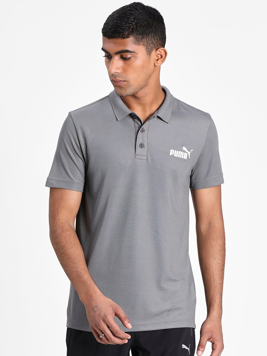

Puma Men Grey Solid Polo Collar T-shirt