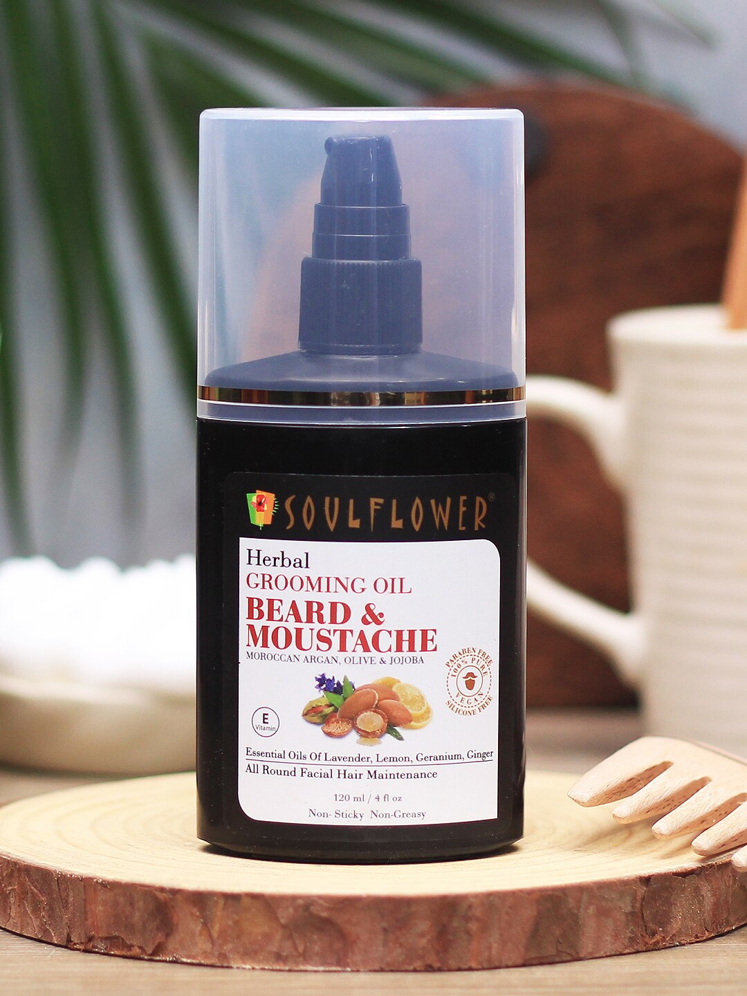 Soulflower Men Herbal Beard & Moustache Grooming Oil, Transparent