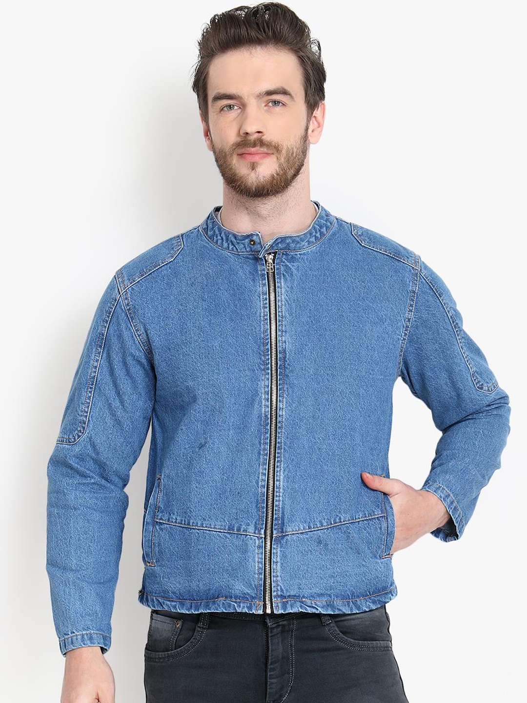 

Kotty Men Blue Solid Denim Jacket