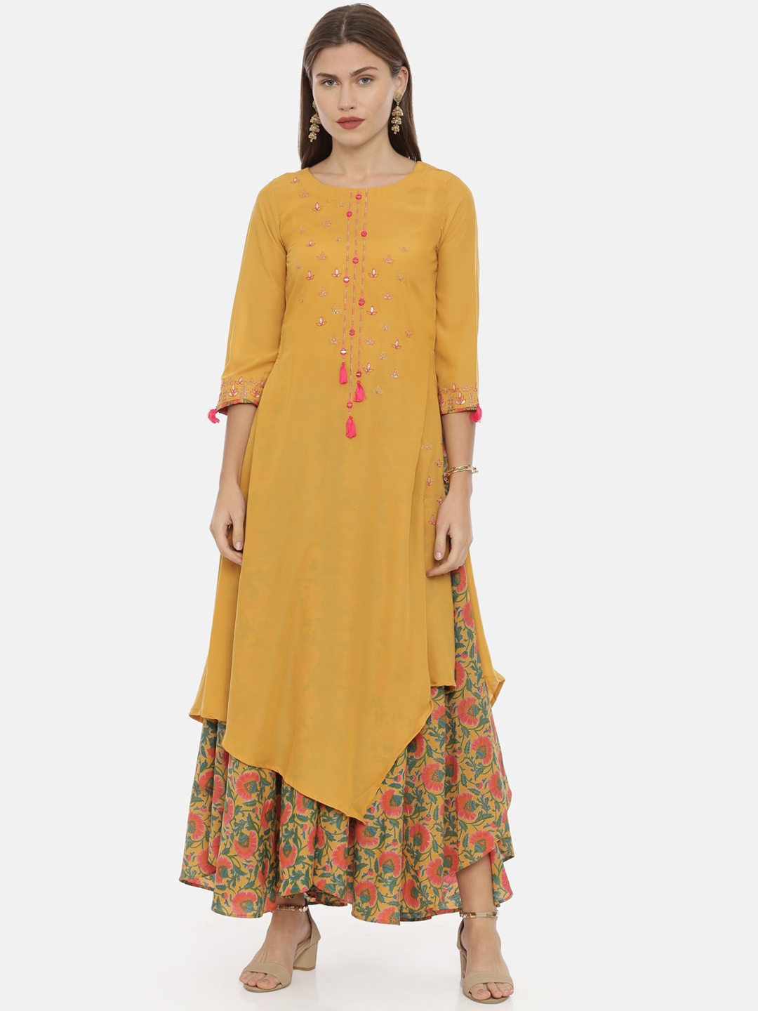 

Neerus Women Mustard Solid A-Line Kurta