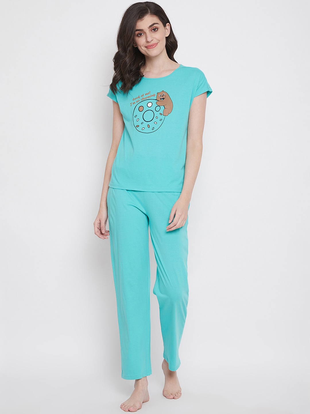 

Clovia Women Blue Printed Cotton Night Suit