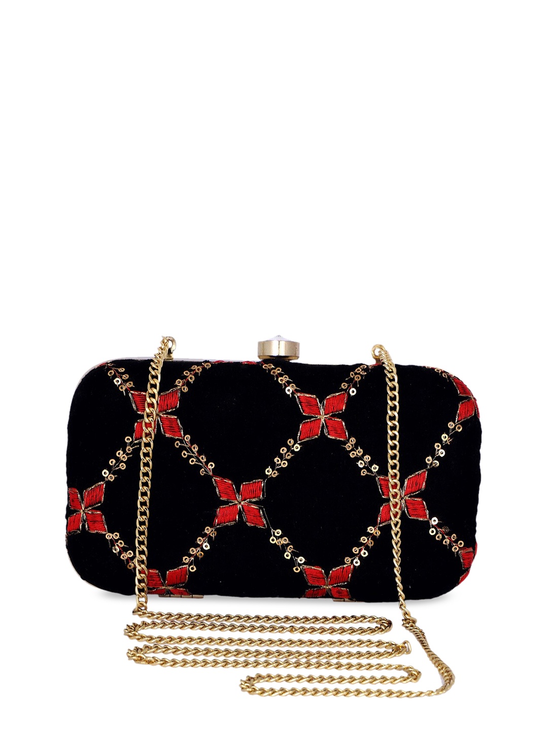 

Rezzy Women Black & Gold-Toned Solid Box Clutch
