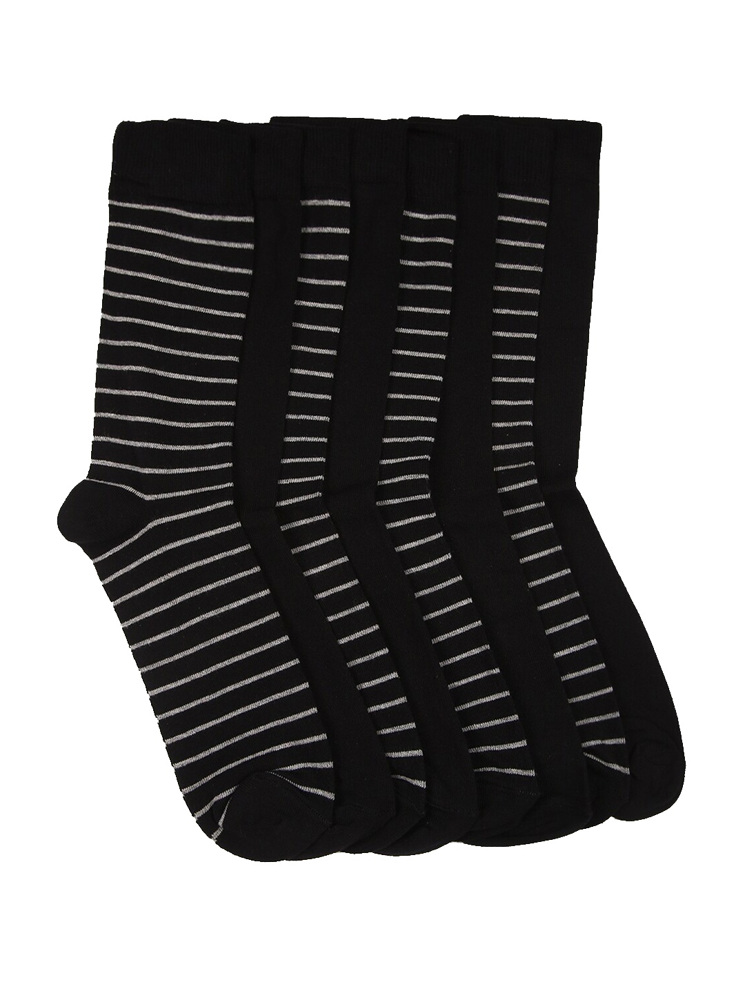 

LINDBERGH Men Set Of 7 Black & White Striped Calf-Length Socks 3-970004, Grey