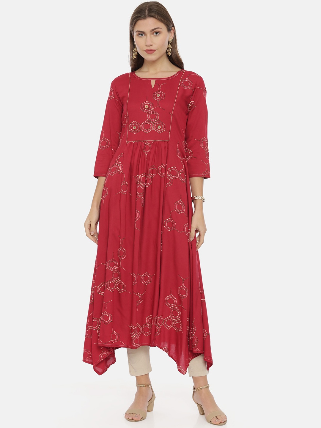 

Neerus Women Maroon Printed Anarkali Kurta