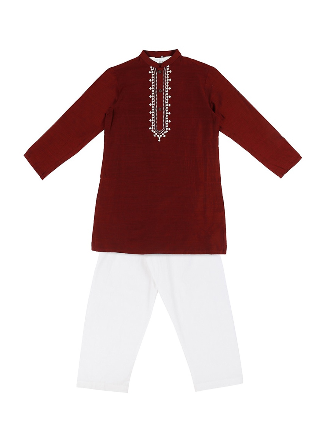 

indus route by Pantaloons Boys Maroon & White Solid Kurta with Pyjamas
