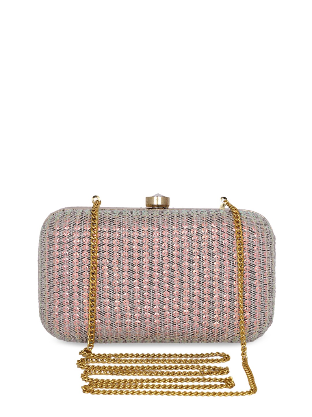 

REZZY Women Pink & Grey Embellished Box Clutch