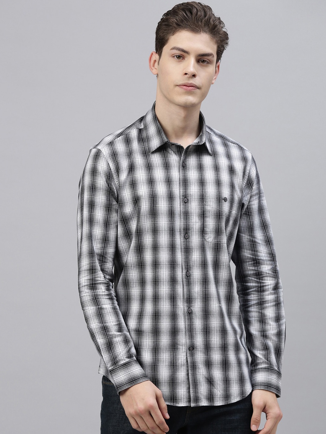 RARE RABBIT Men Bass Regular Fit Checked Shirt, White