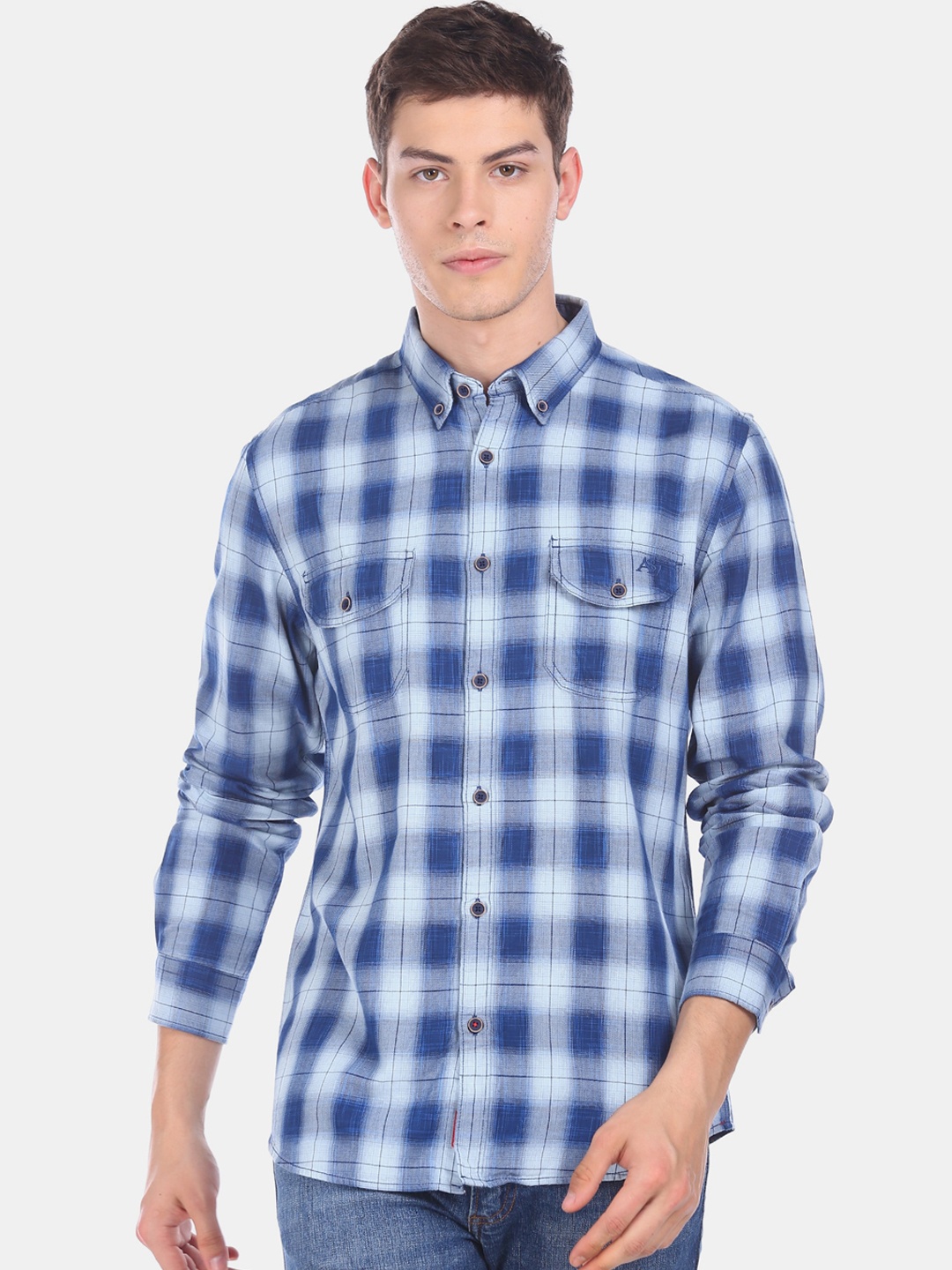 

Aeropostale Men Blue Regular Fit Checked Casual Shirt