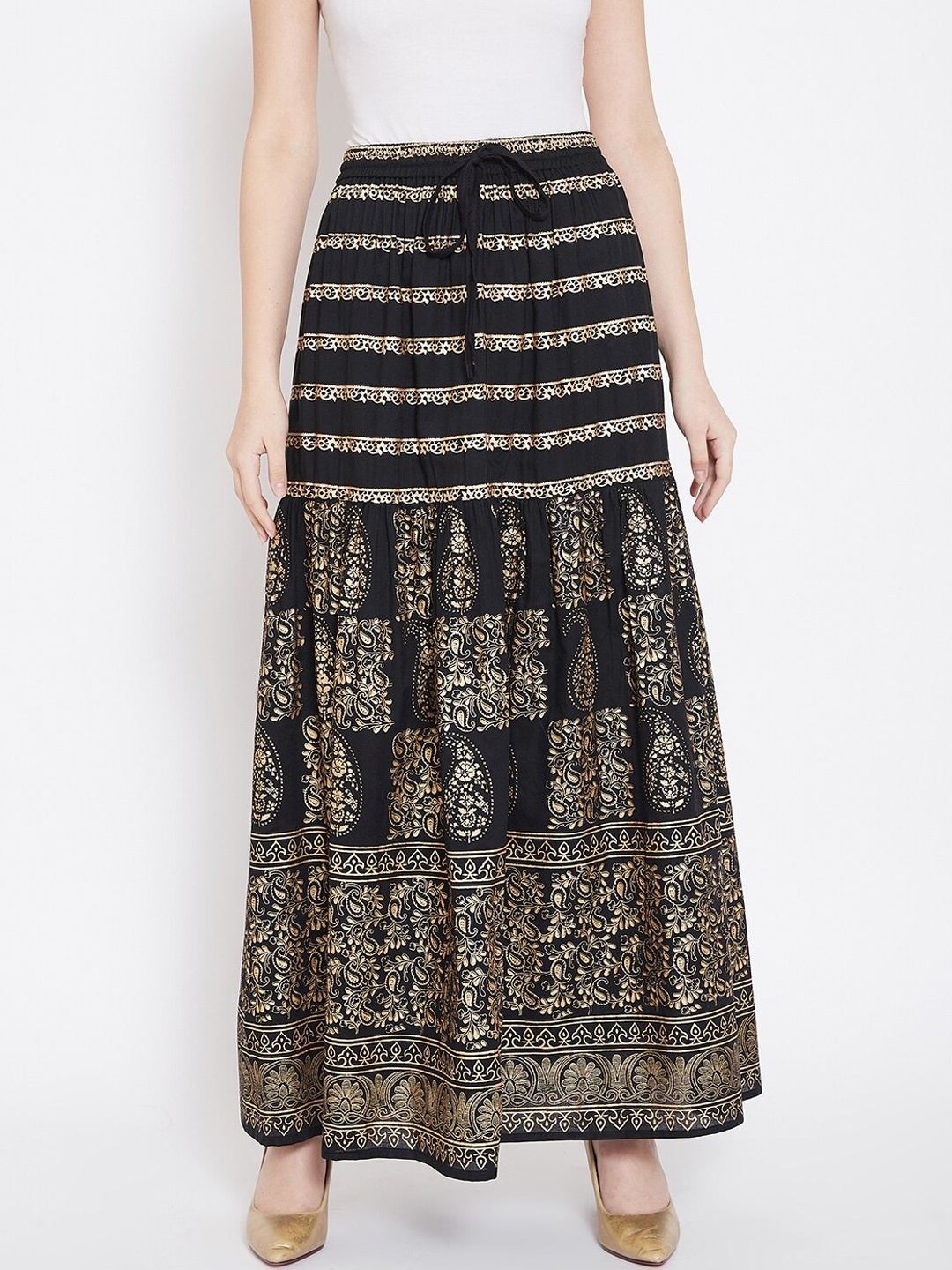 

Castle Women Black Printed Flared Skirt