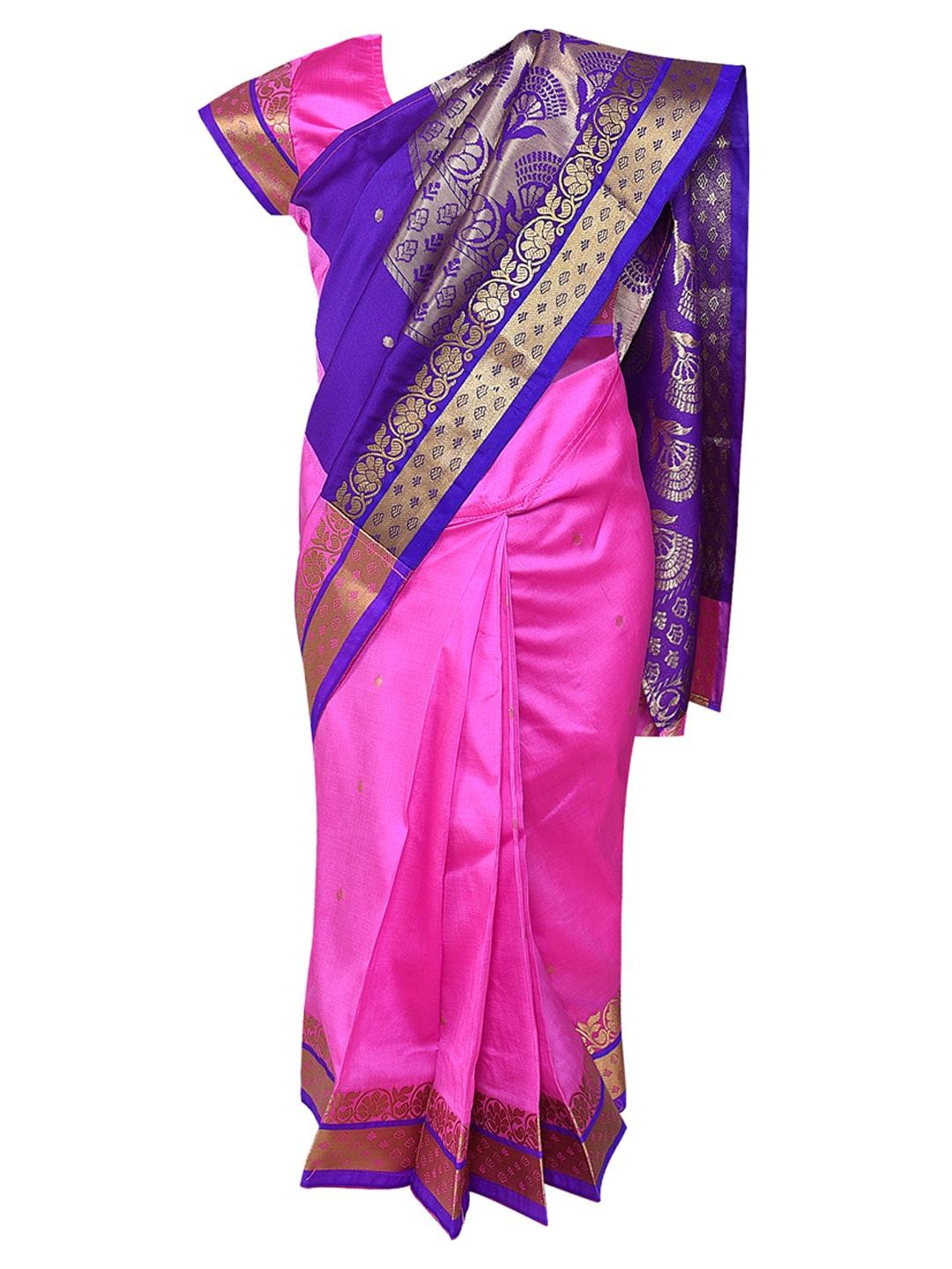 

Wish Karo Pink & Navy Blue Art Silk Woven Design Kanjeevaram Saree