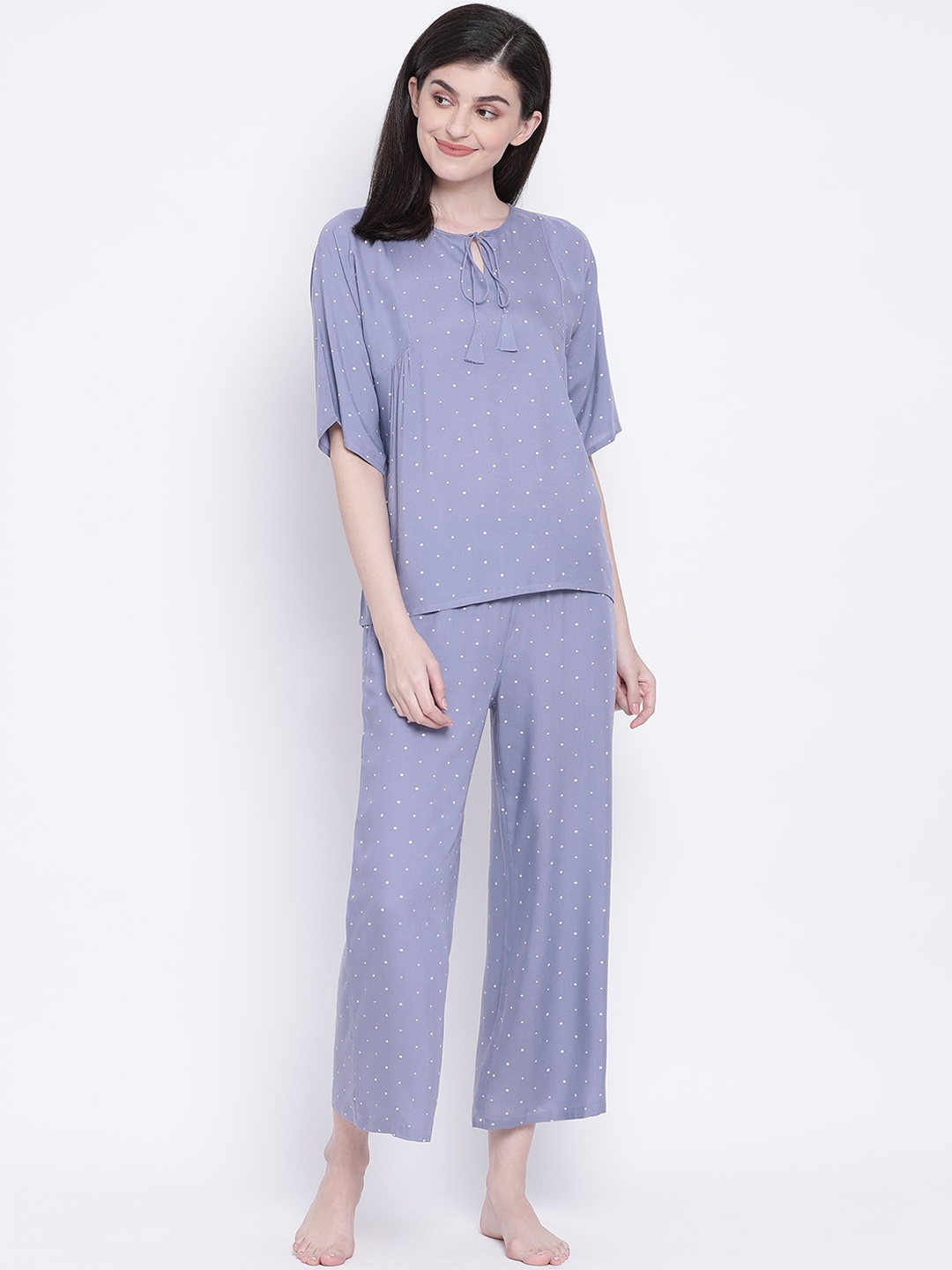 

Clovia Women Blue & White Printed Night Suit