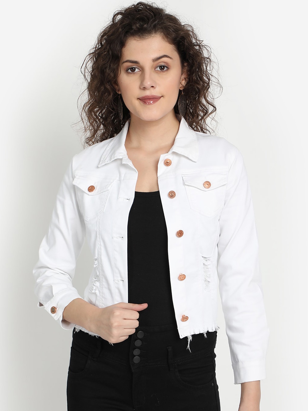 

River Of Design Jeans Women White Solid Lightweight Denim Jacket