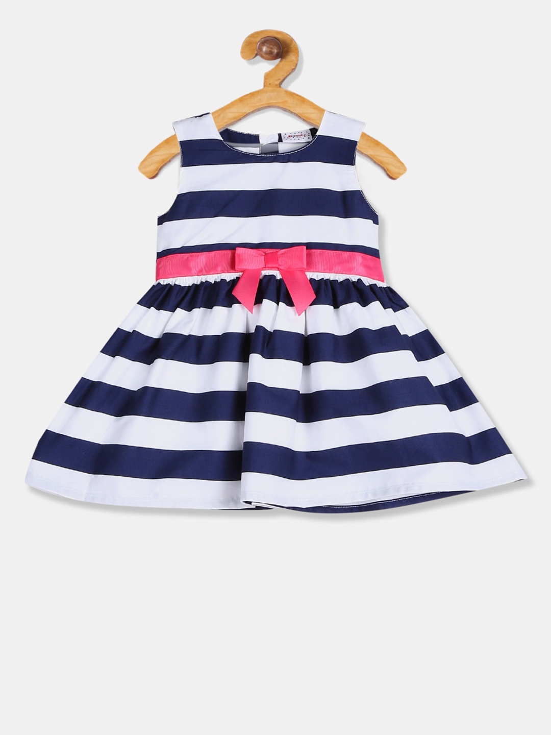 

Donuts Girls Navy Blue & White Striped Fit and Flare Dress