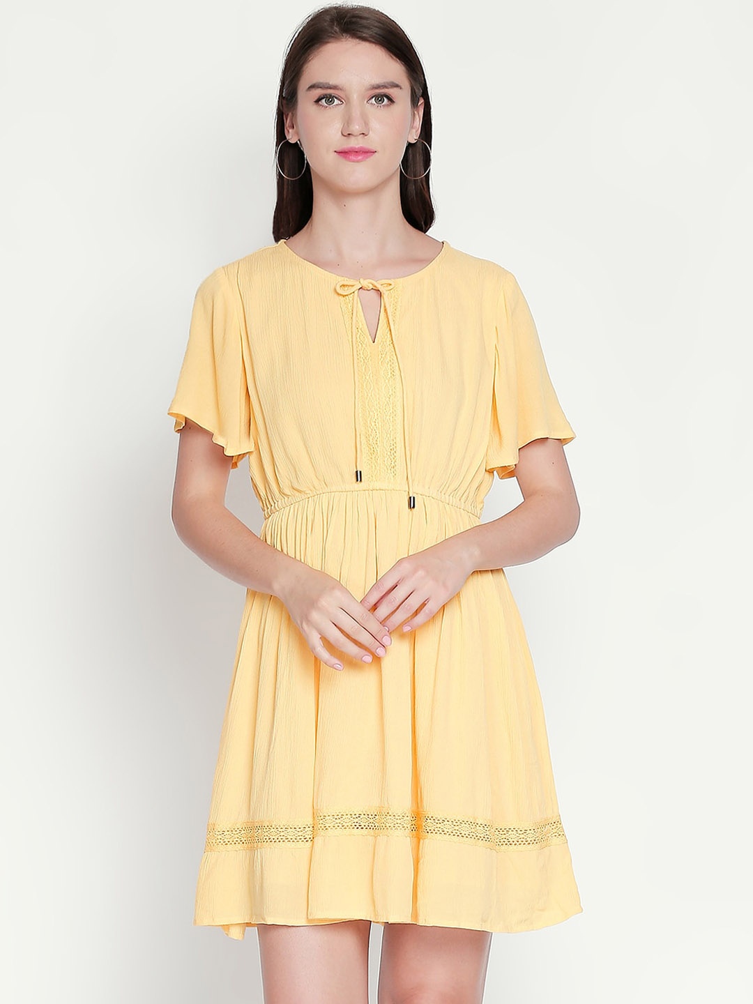 

Honey by Pantaloons Women Yellow Solid Fit and Flare Dress