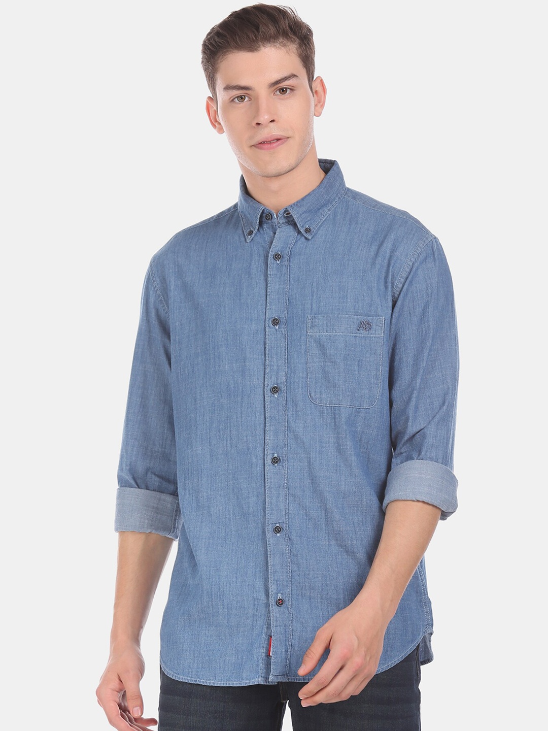 

Aeropostale Men Blue Regular Fit Solid Casual Shirt