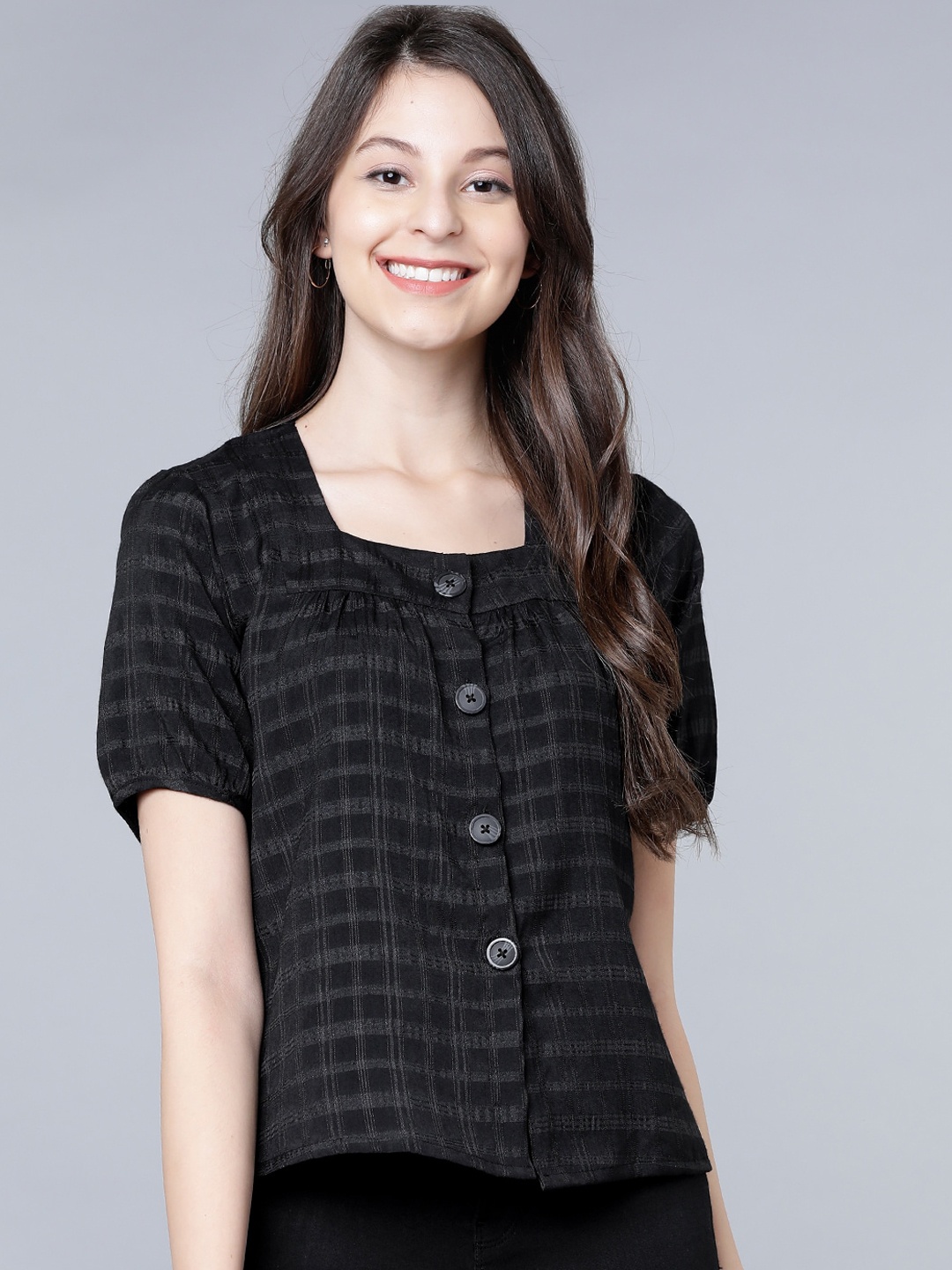 

Tokyo Talkies Women Black Checked Top