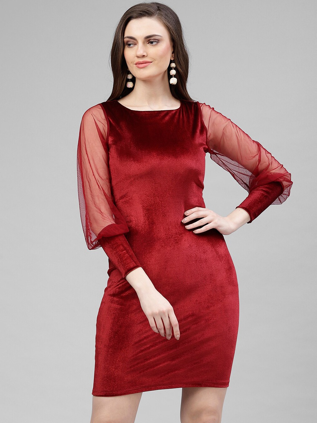 KASSUALLY Women Maroon Solid Sheath Dress