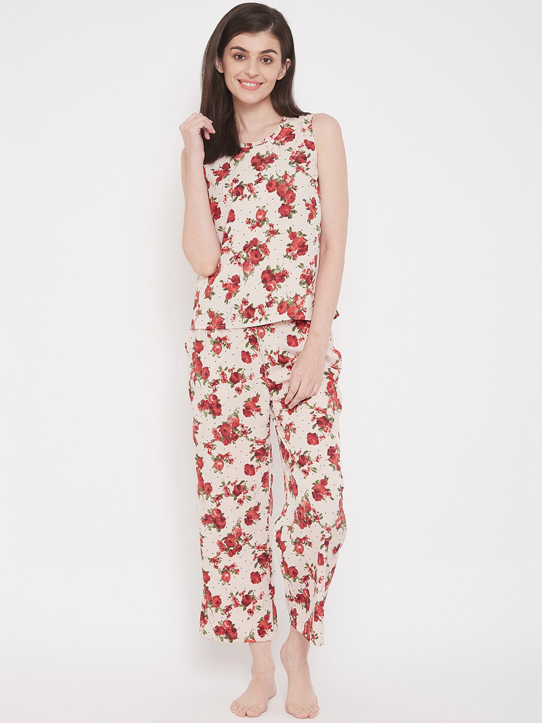 

Clovia Women Red Printed Night suit