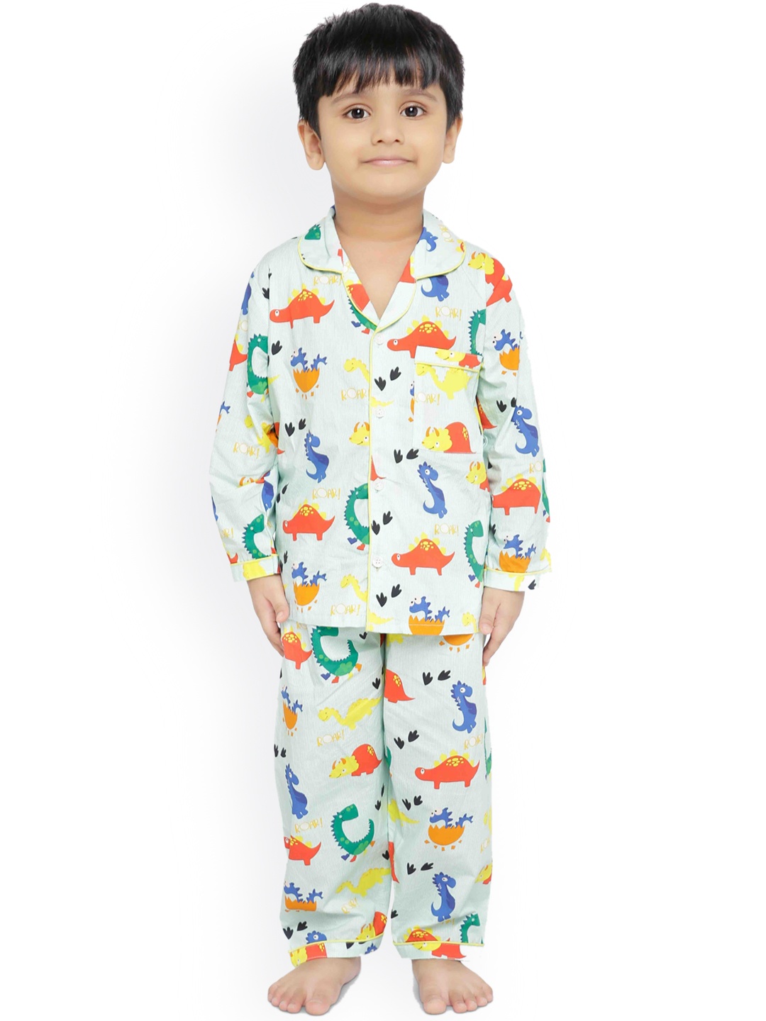 

Knitting Doodles Unisex Kids White & Blue Printed Night suit