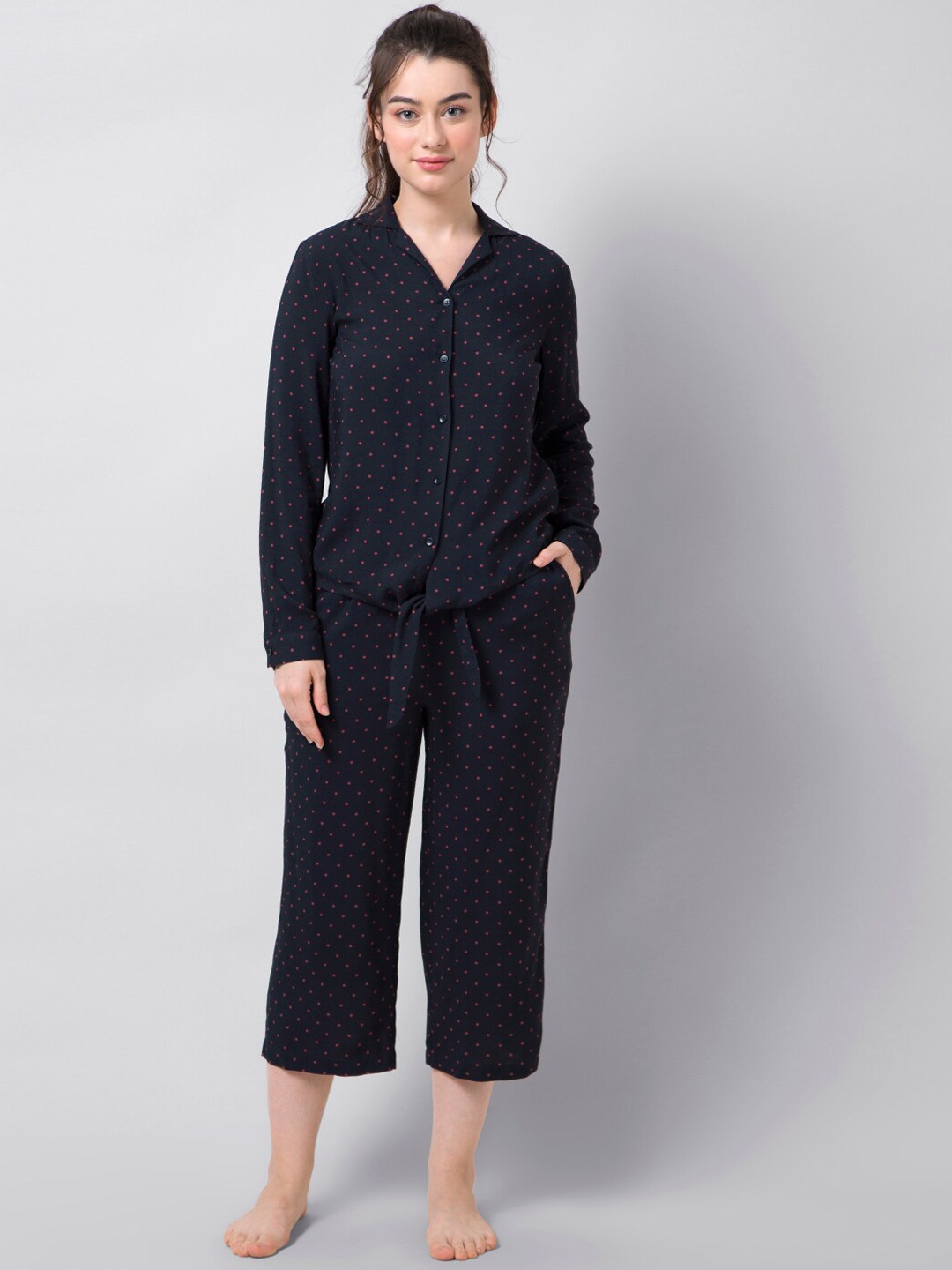 

FabAlley Women Blue & Red Printed Night Suit