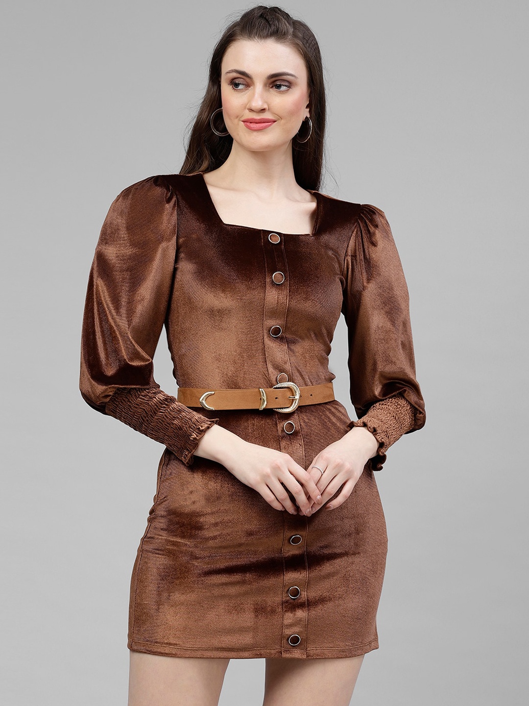 KASSUALLY Women Brown Solid Sheath Dress