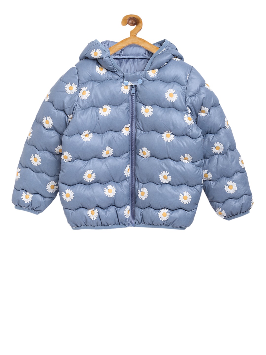 

Kids On Board Unisex Kids Blue Printed Puffer Jacket