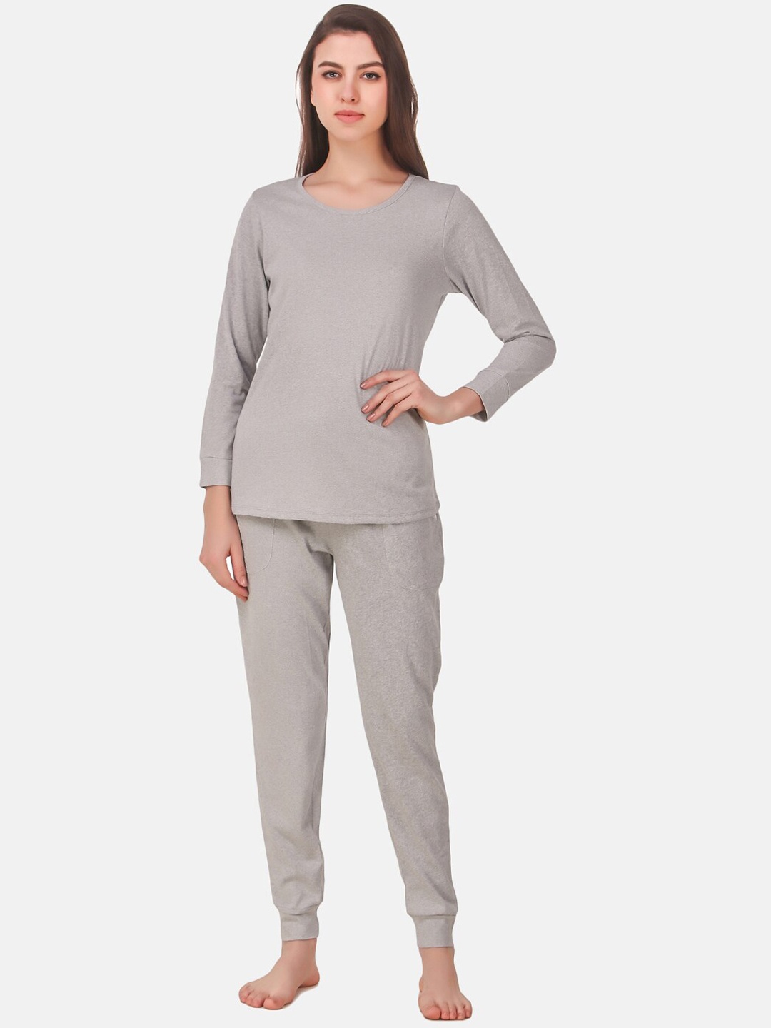 

Masha Women Grey Melange Solid Night Suit