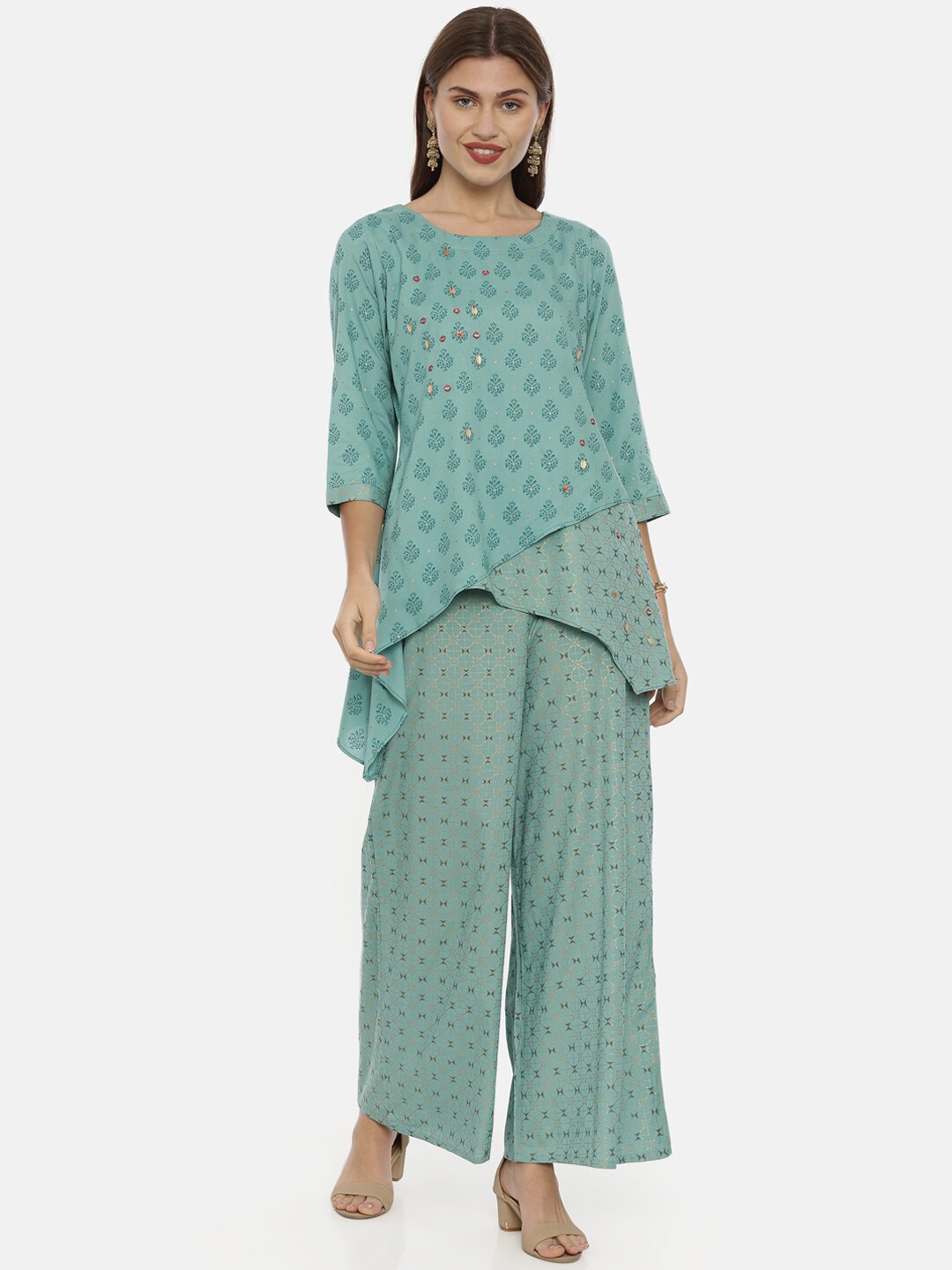 Neerus Women Green Printed A-Line Kurta