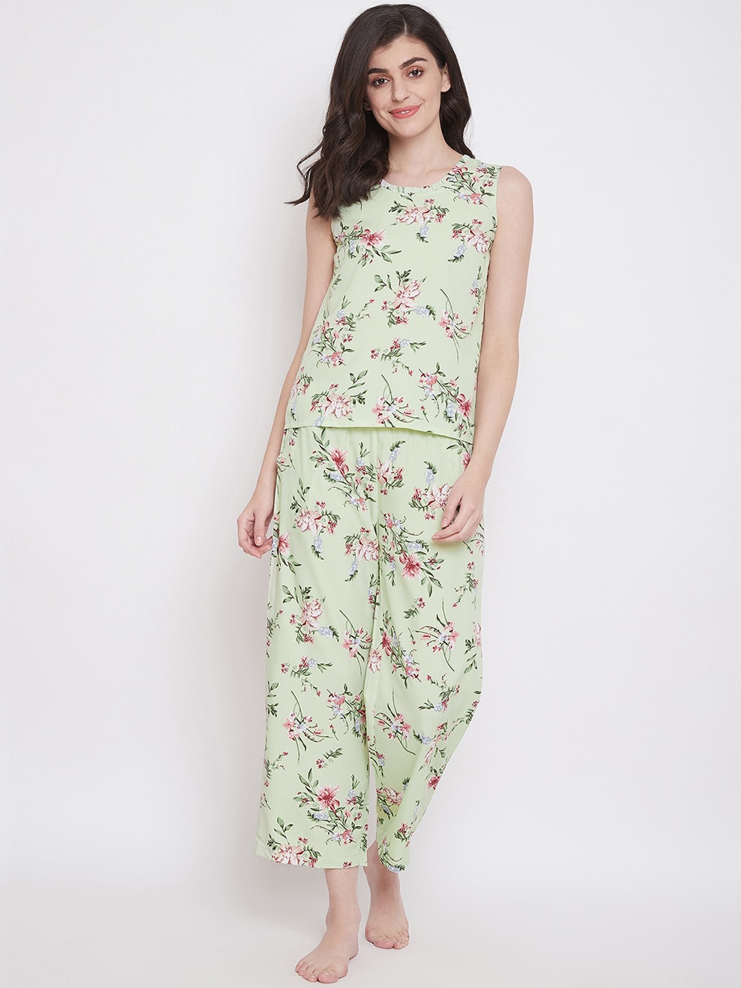 

Clovia Women Lime-Green & Red Printed Night Suit