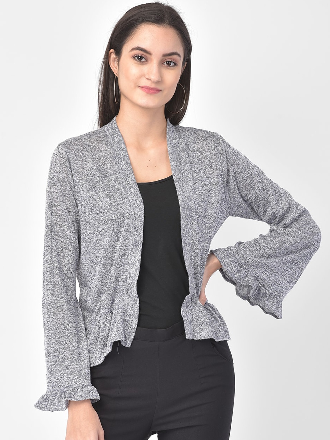

Latin Quarters Women Grey Self Design Open Front Shrug