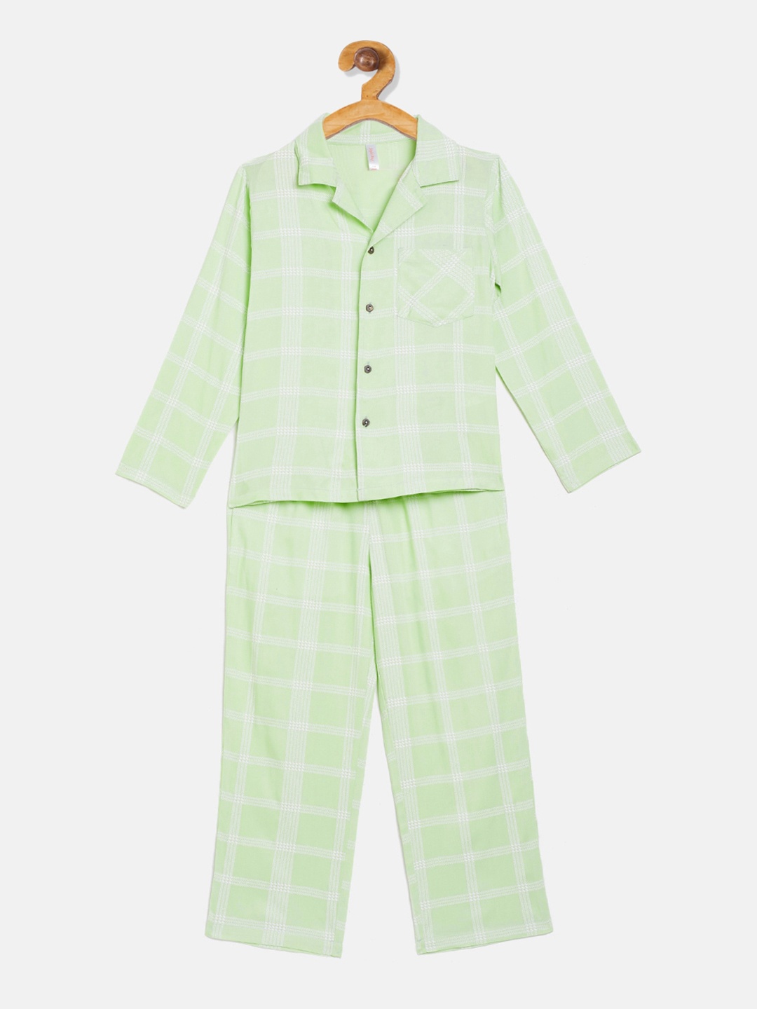

Stylo Bug Unisex Kids Green White Checked Night Suit