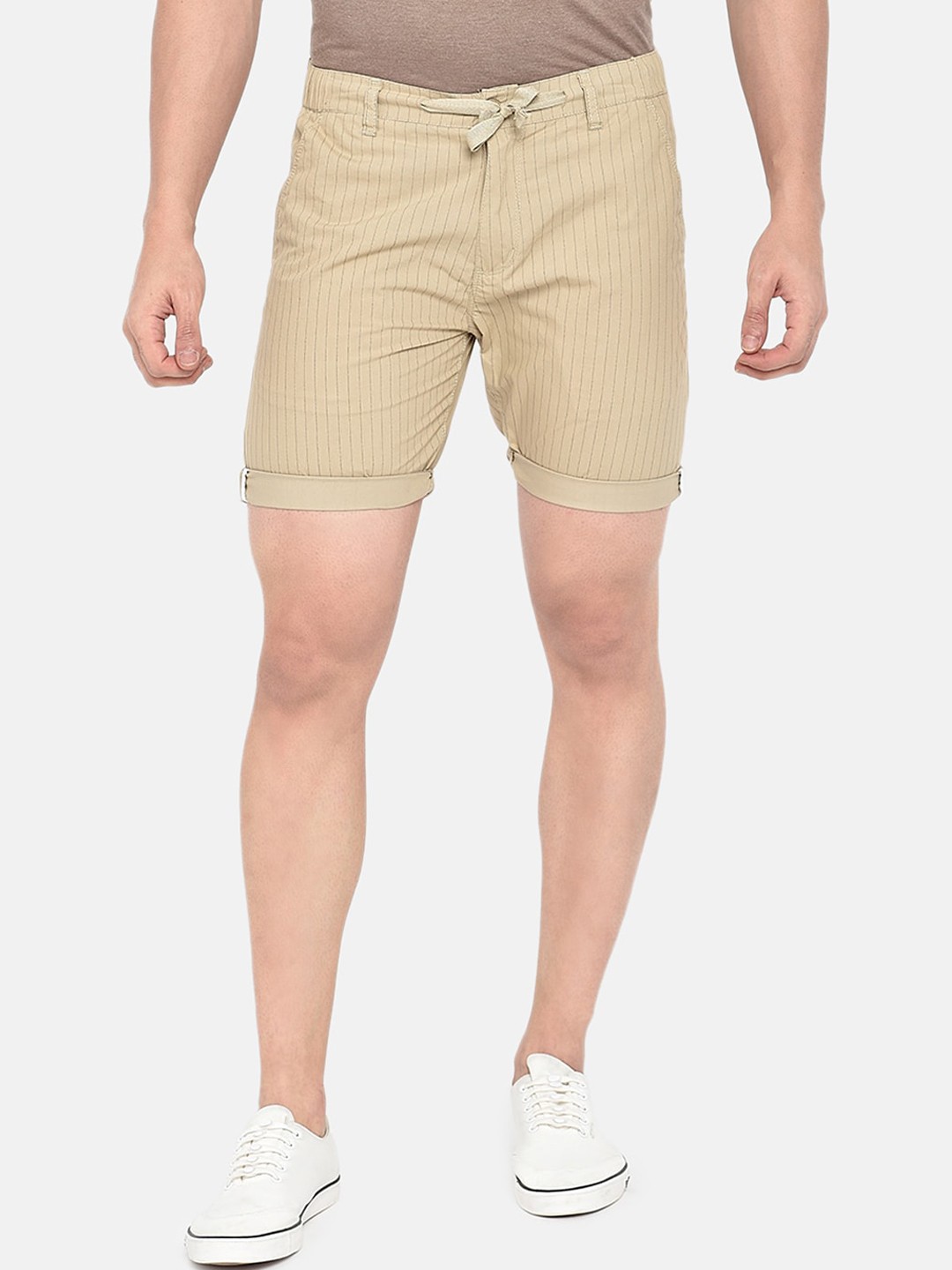 

beevee Men Khaki Striped Regular Fit Cotton Regular Shorts