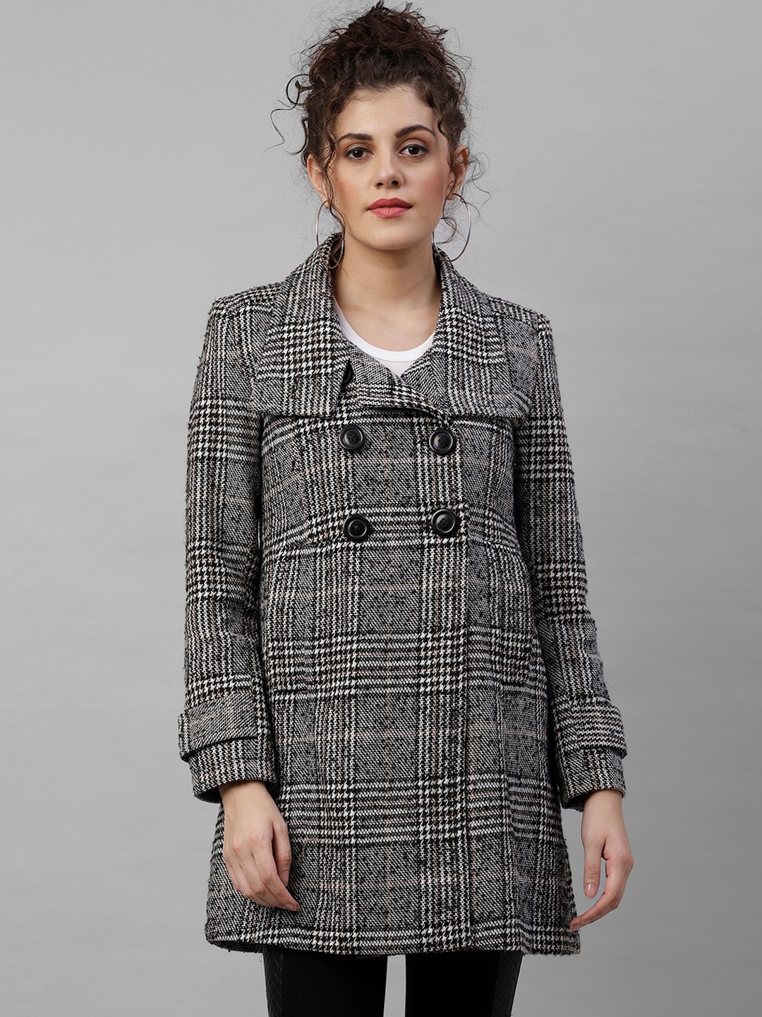 

Gipsy Women Grey Checked Woollen Longline Tailored Jacket