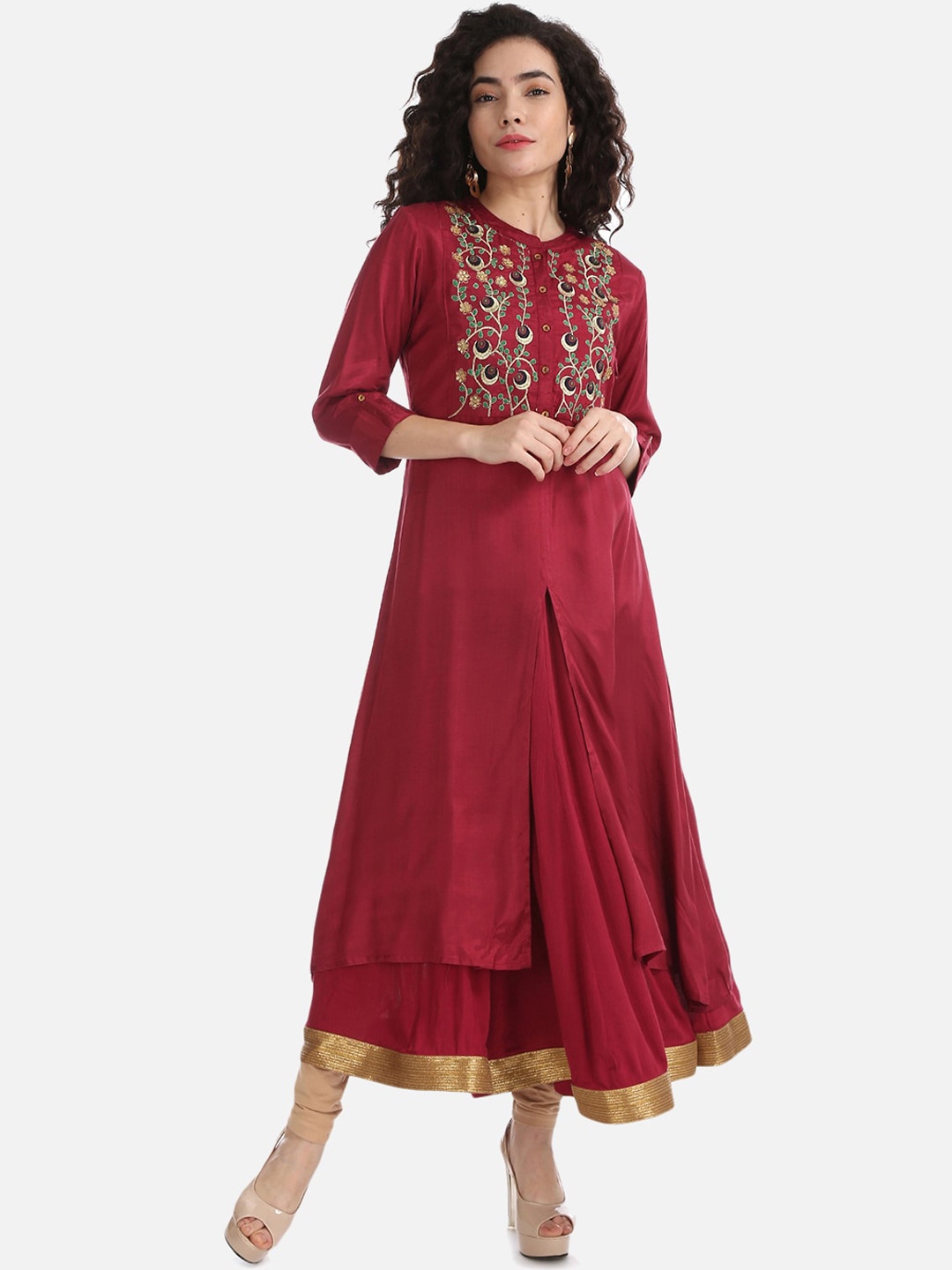 

Anahi Women Maroon Embroidered Anarkali Kurta