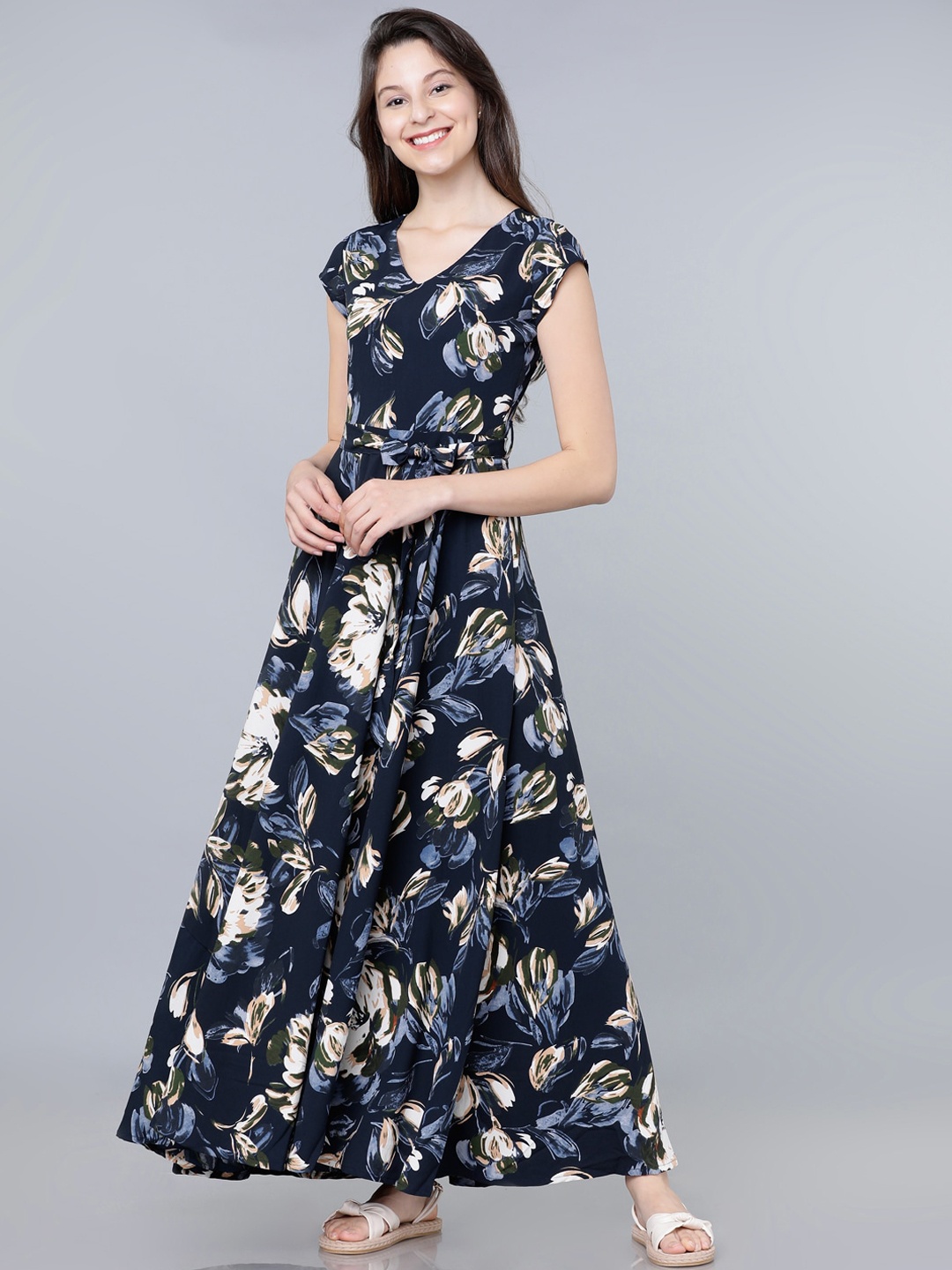 

Tokyo Talkies Women Navy Blue Printed Maxi Dress