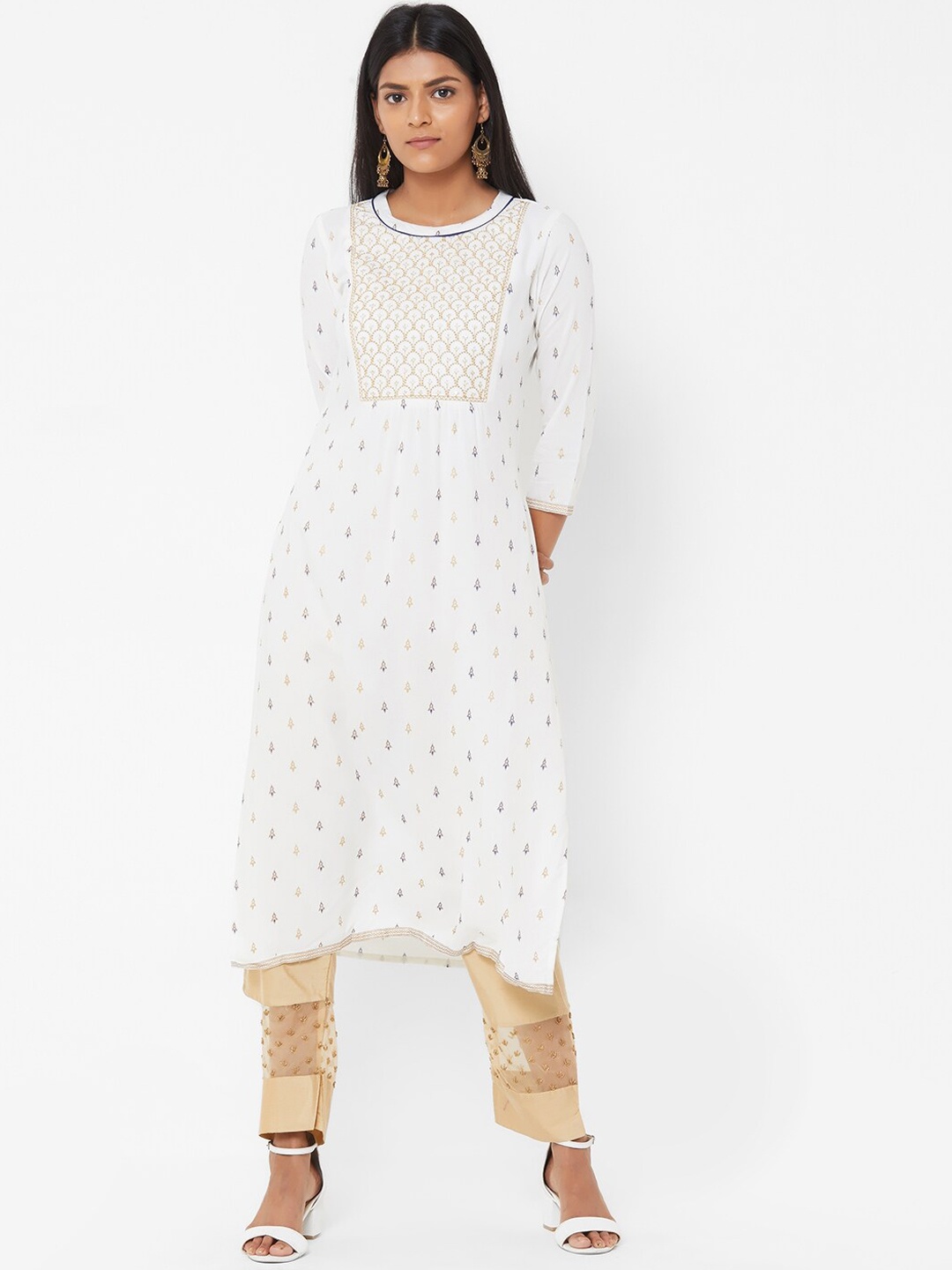 

FASHOR Women White Printed Anarkali Kurta