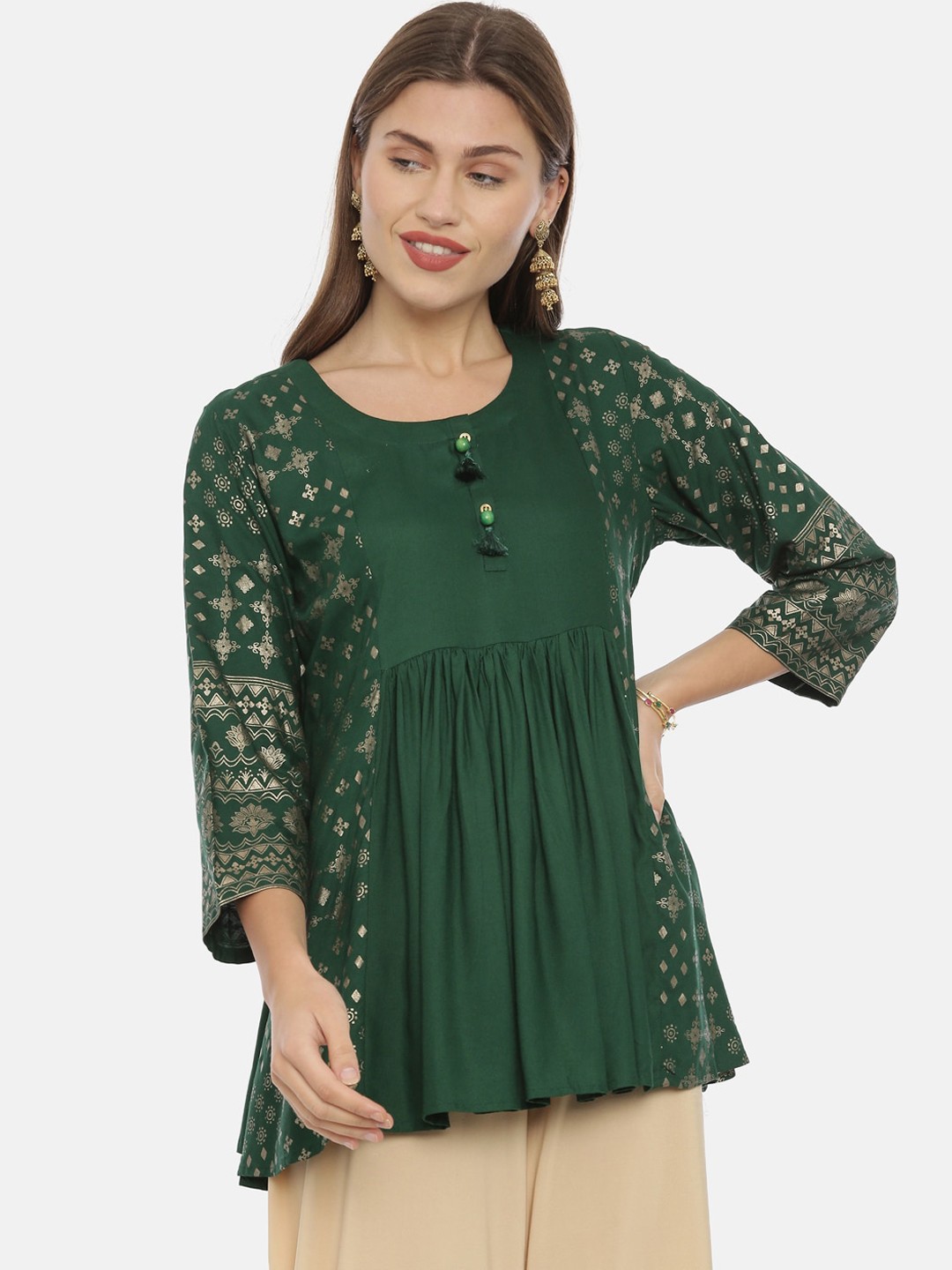 

Neerus Women Green Printed A-Line Kurta