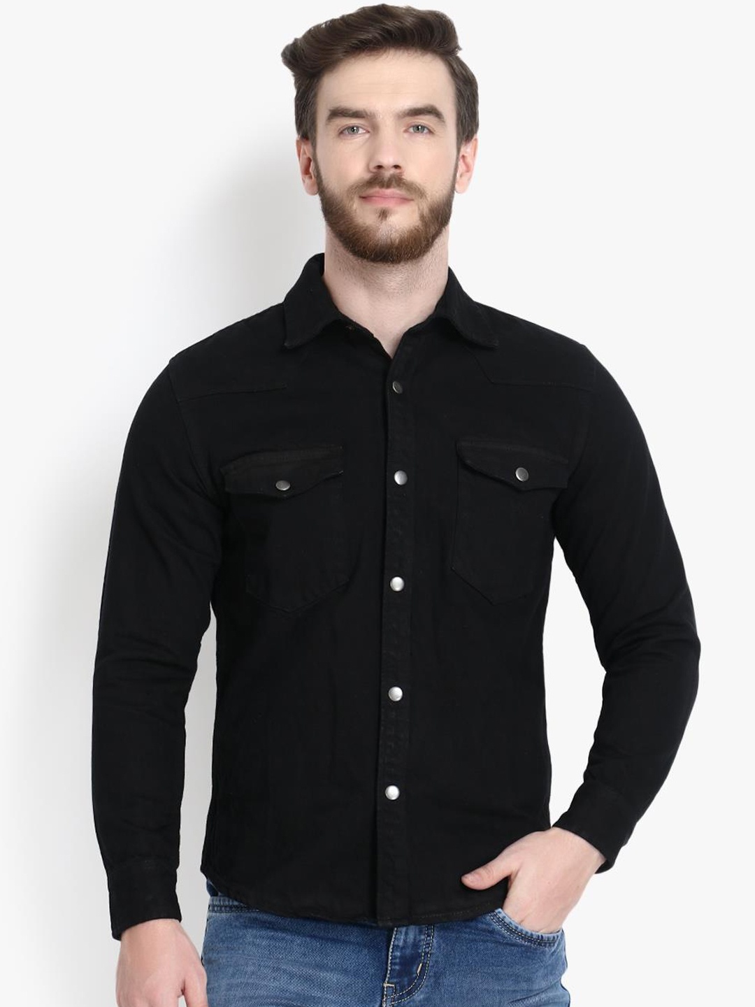 

Kotty Men Black Solid Lightweight Denim Jacket