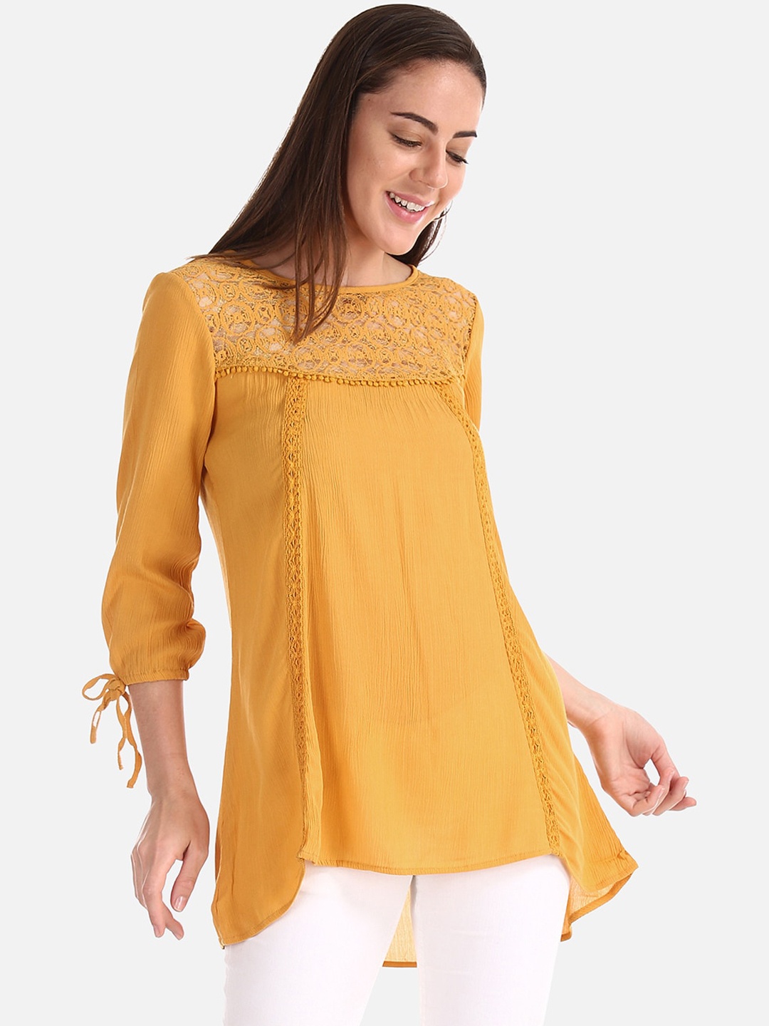 

Cherokee Women Mustard Solid A-Line Top