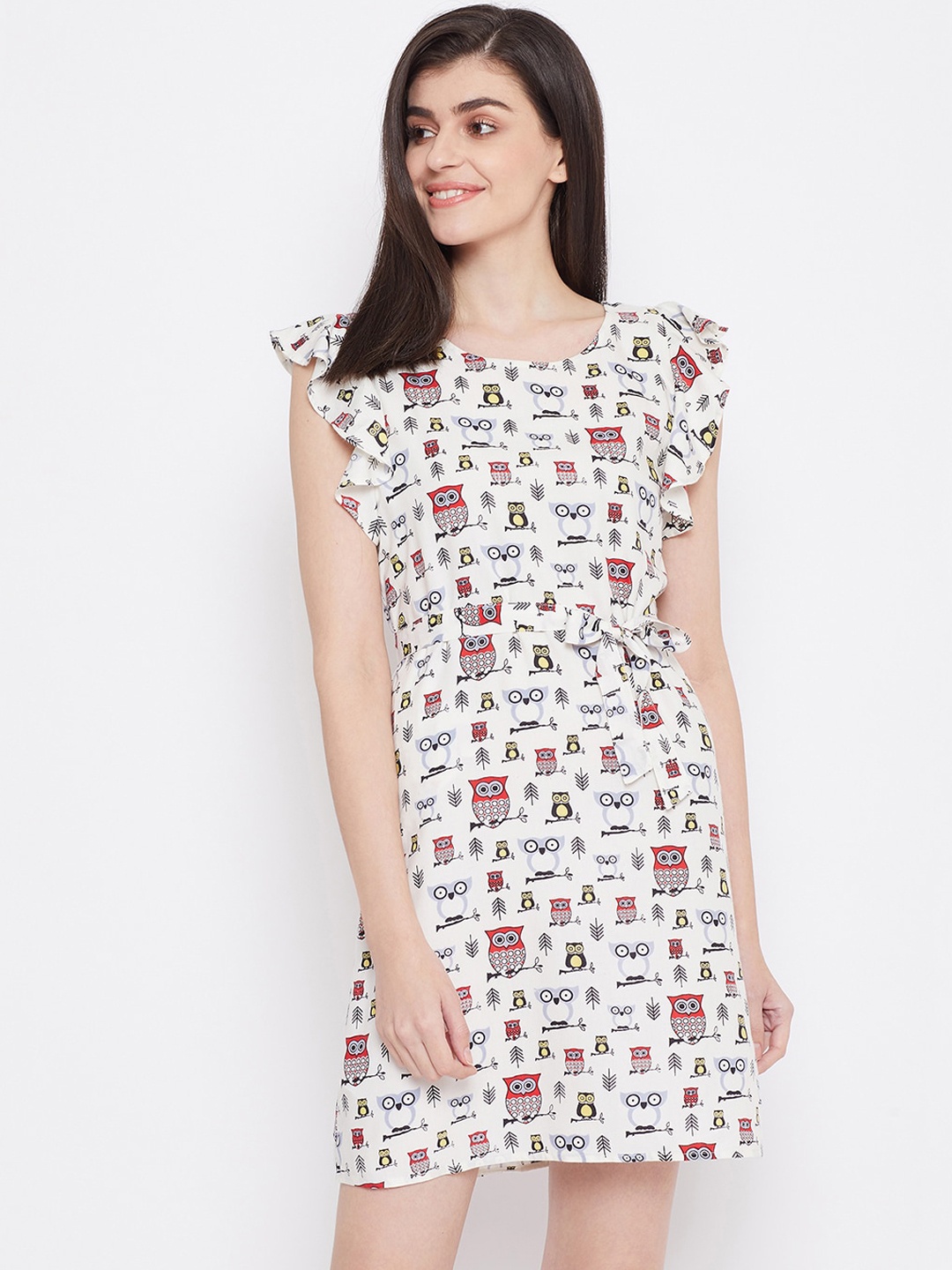 

Clovia Women White & Black Printed Nightdress