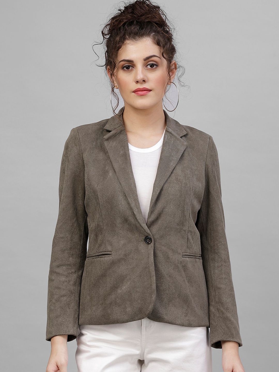 

Gipsy Women Olive Green Solid Tailored Jacket