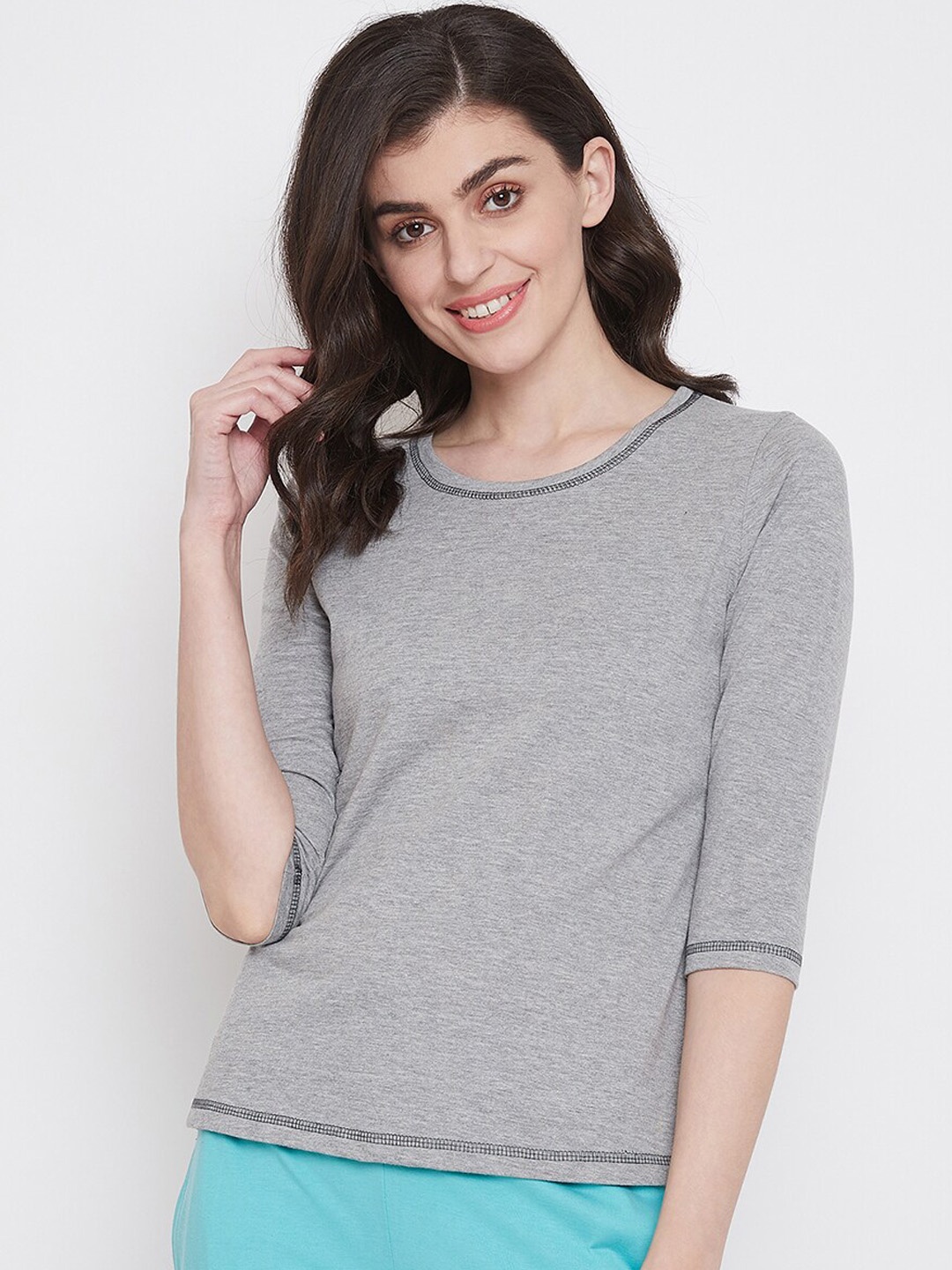 

Clovia Women Grey Solid Lounge T-shirt