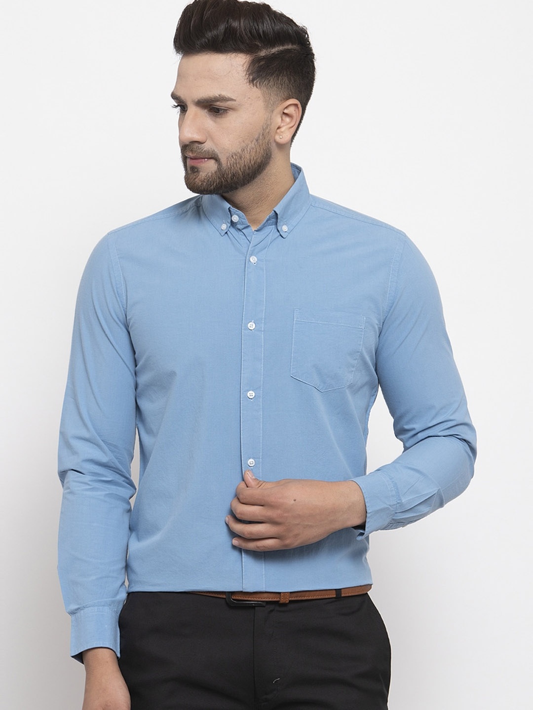 

Purple State Men Blue Slim Fit Solid Casual Shirt