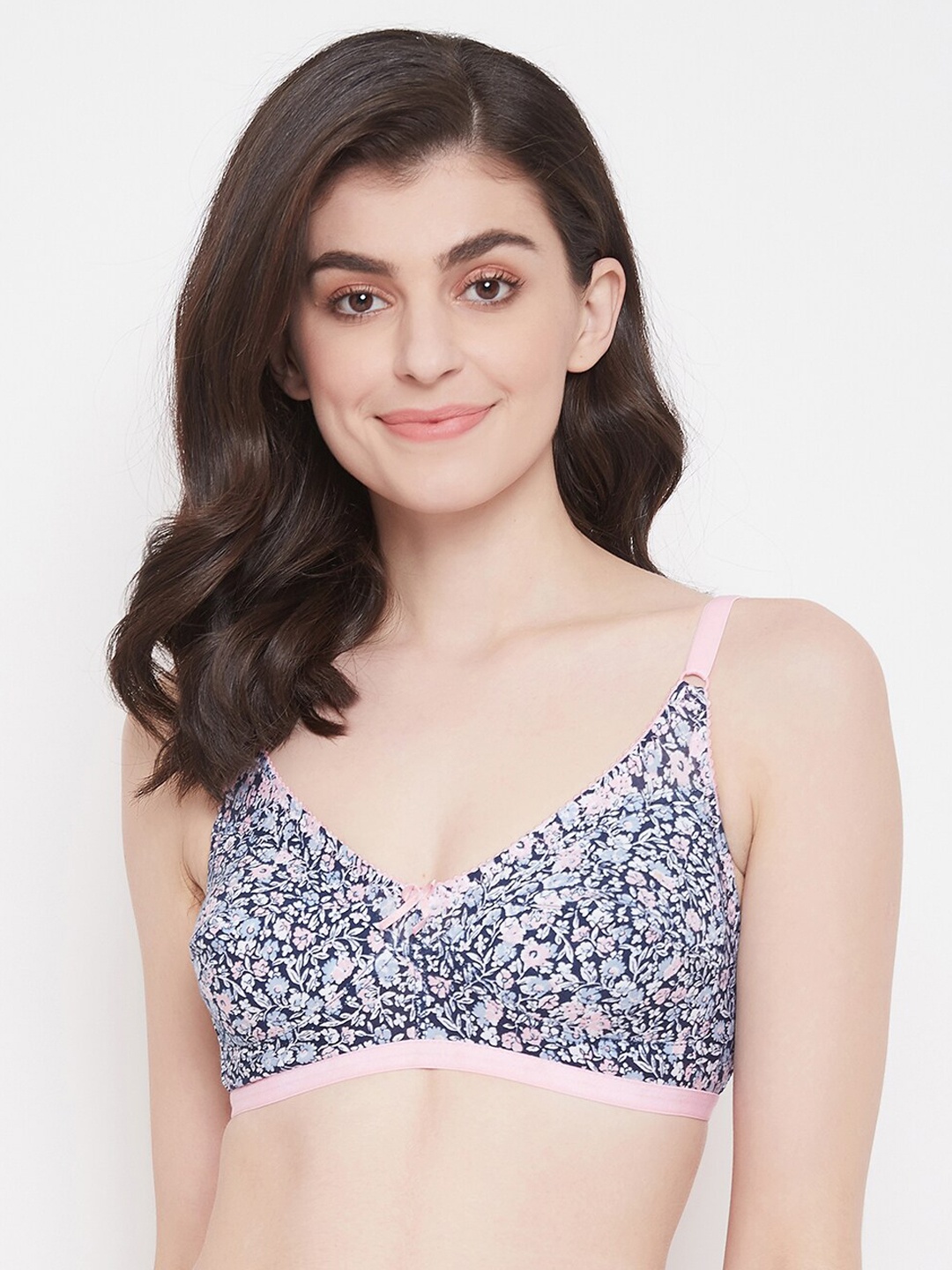 

Clovia Navy Blue & Pink Printed Non-Padded Non-Wired Everyday Bra BR0185T0832C