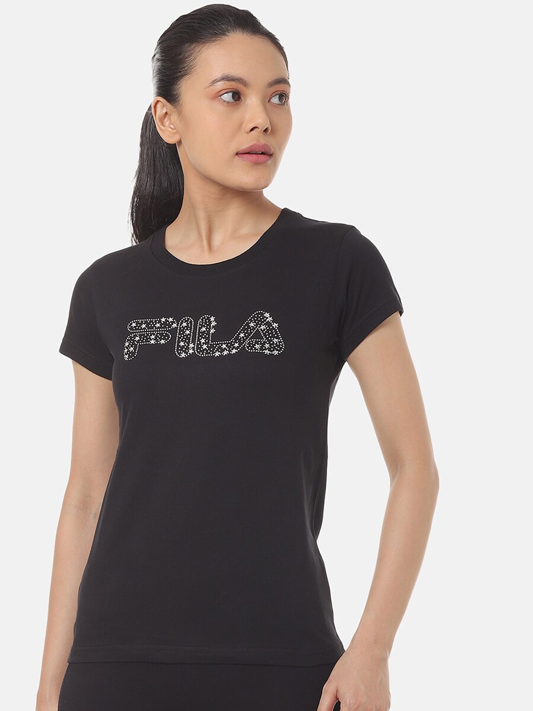 

FILA Women Black Printed Round Neck T-shirt